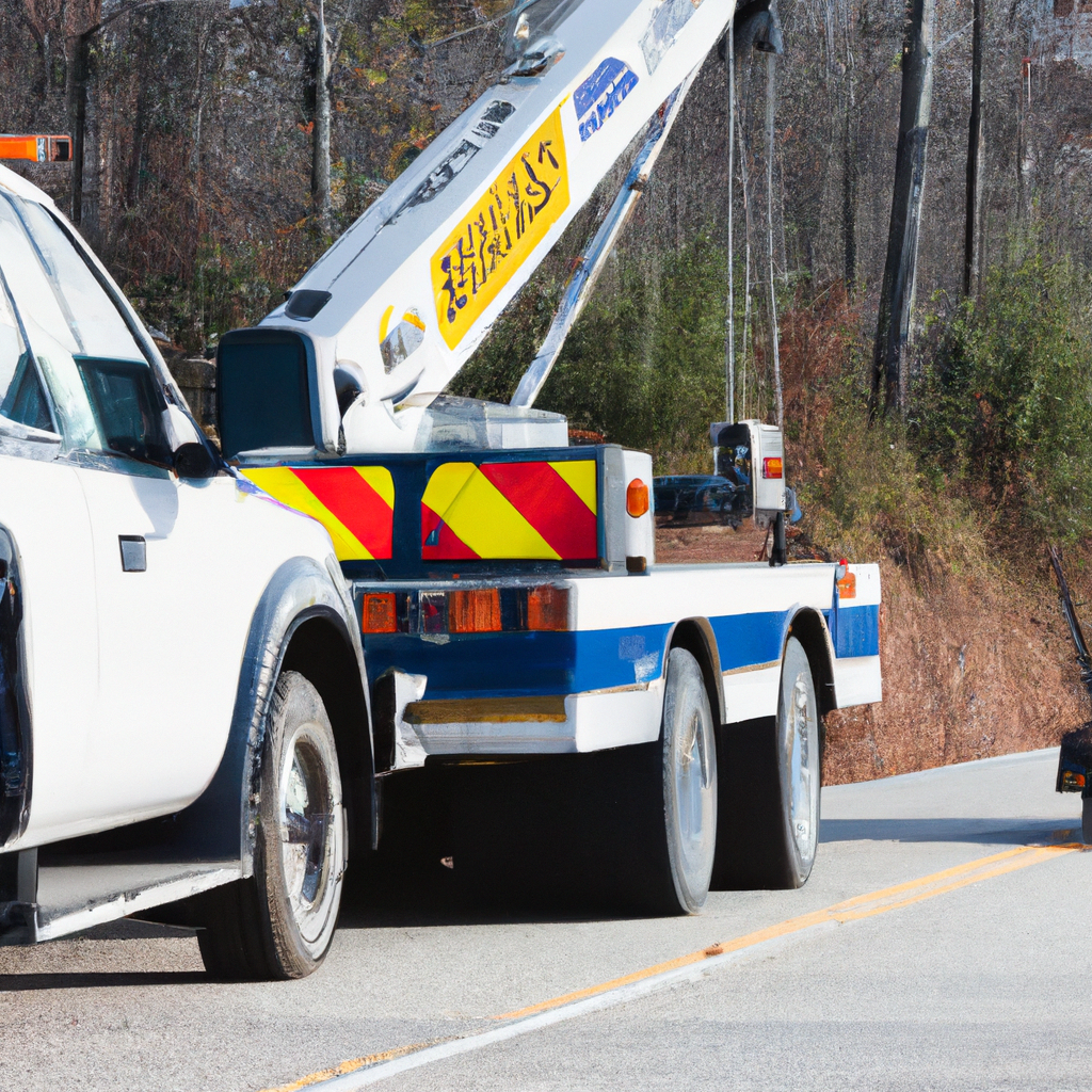 Local tow truck assisting stranded driver.